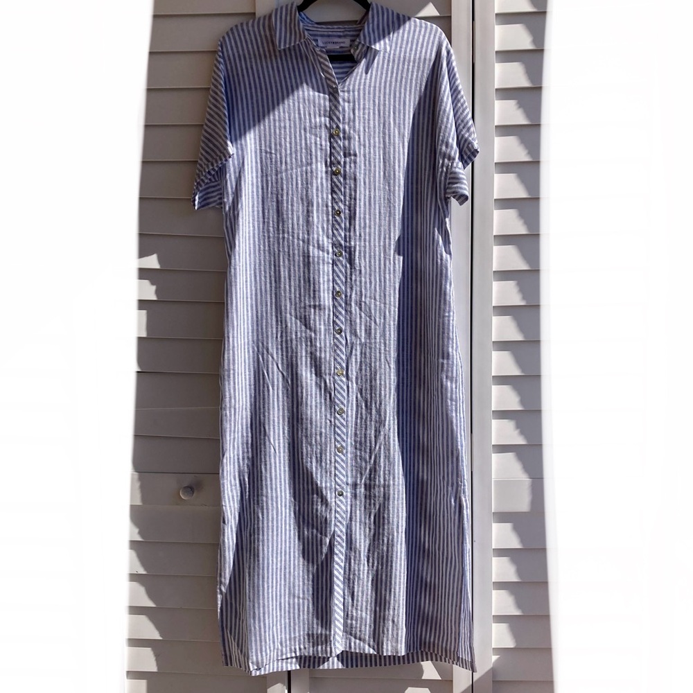NEW DRESS MAXI Lucky Brand Blue and White Striped/Vintage Retro Style Linen/ S